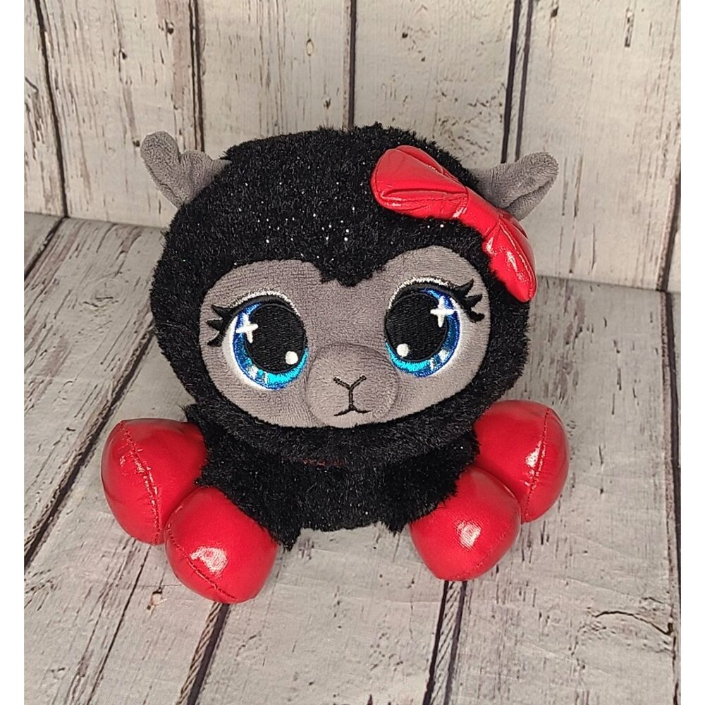 7" Gund P.Lushes Ba-Bah Noir Black Lavish Sheep Plush Sparkly Red Hoofs Bow